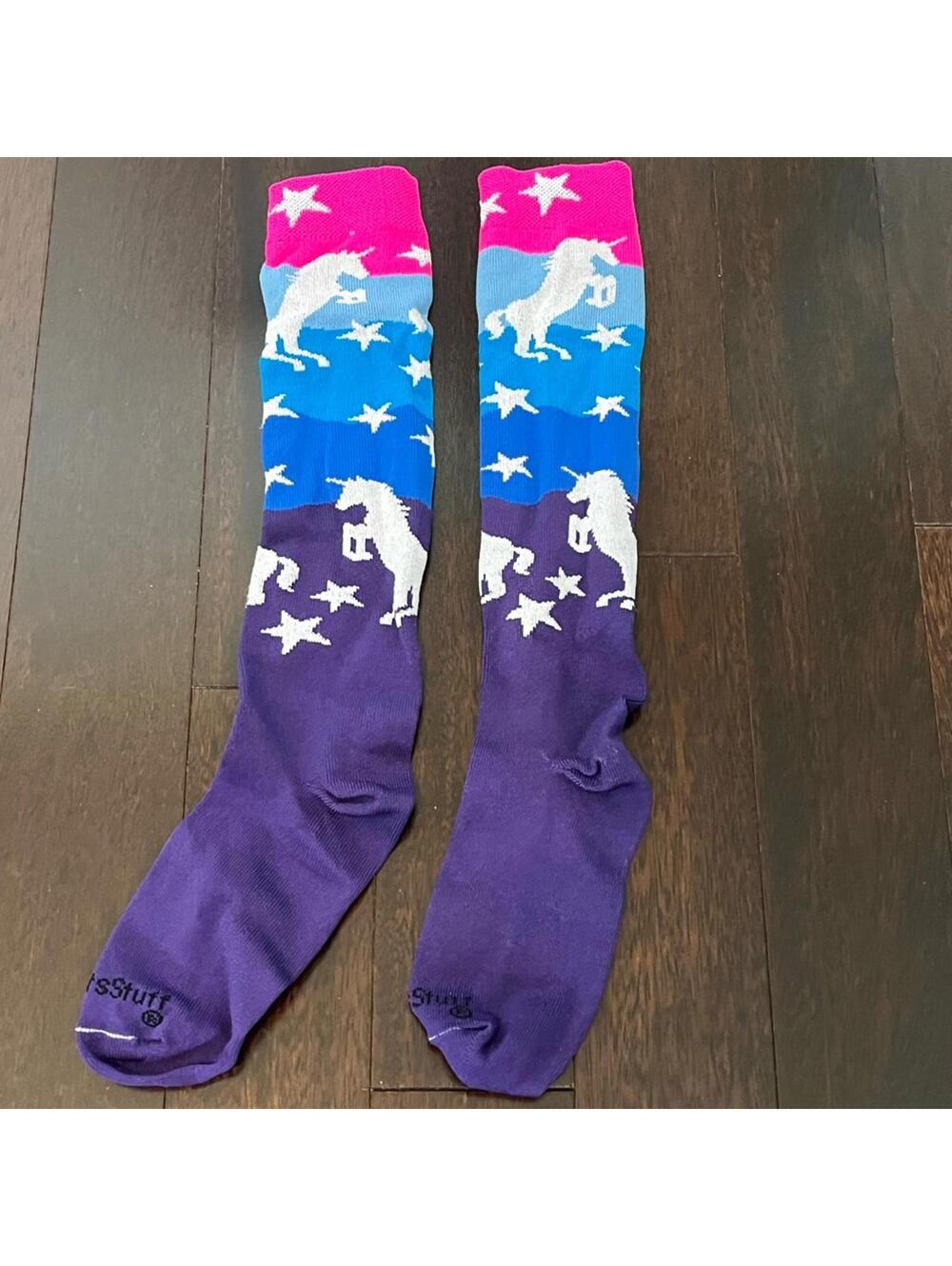 Unicorn Patterned Soccer Socks Purple Blue Pink Kids Athletic Socks
